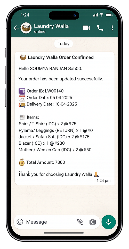WhatsApp Customer Notification Update Mockup