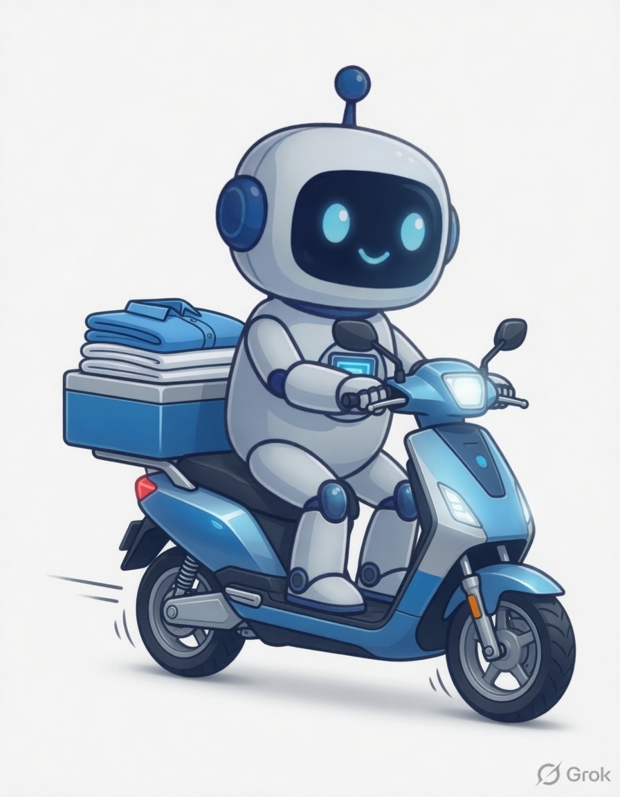 Laundry Bot rider delivering clean clothes on-time using smart delivery POS software