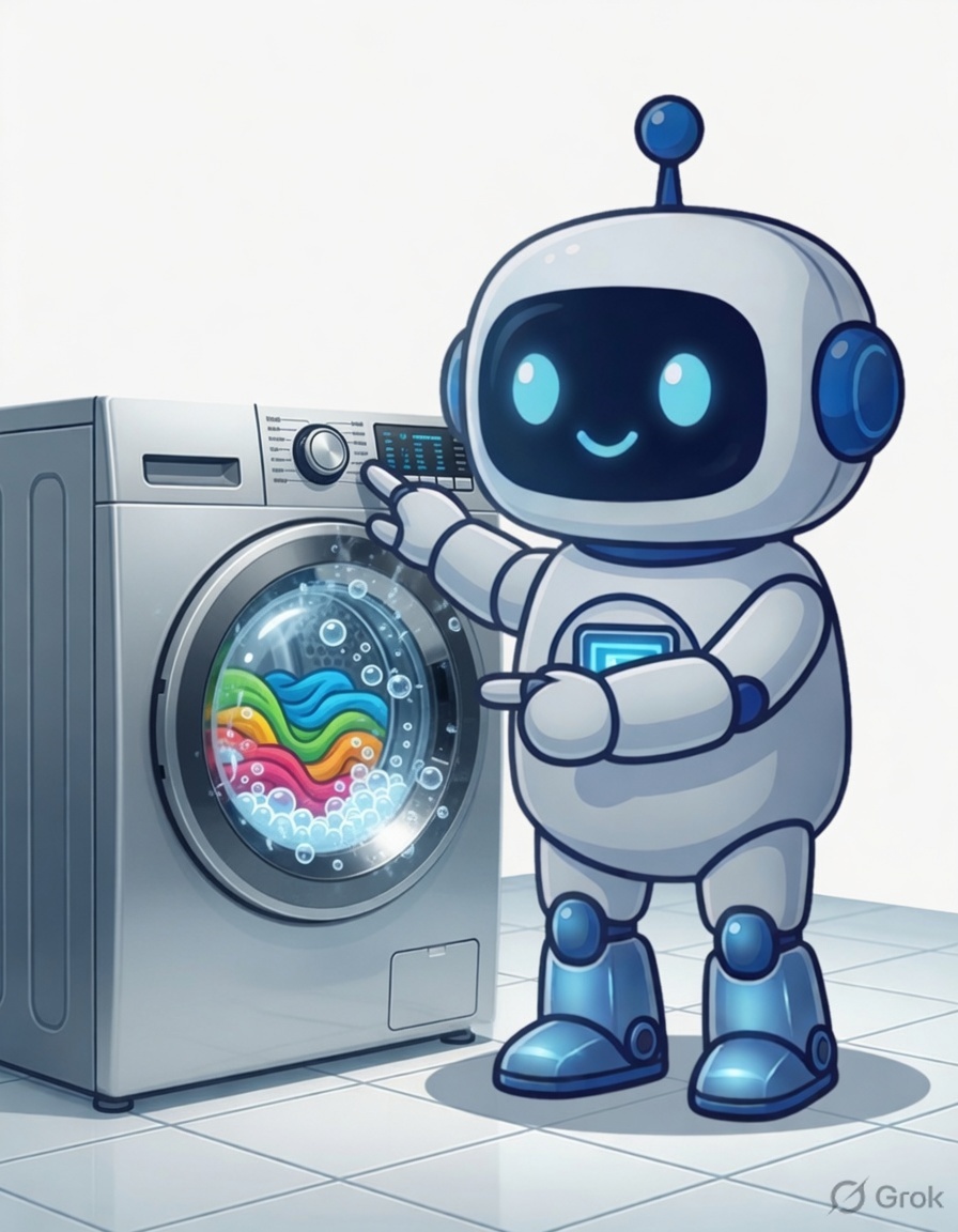 Laundry Bot processing, washing, and ironing garments in dry cleaning software