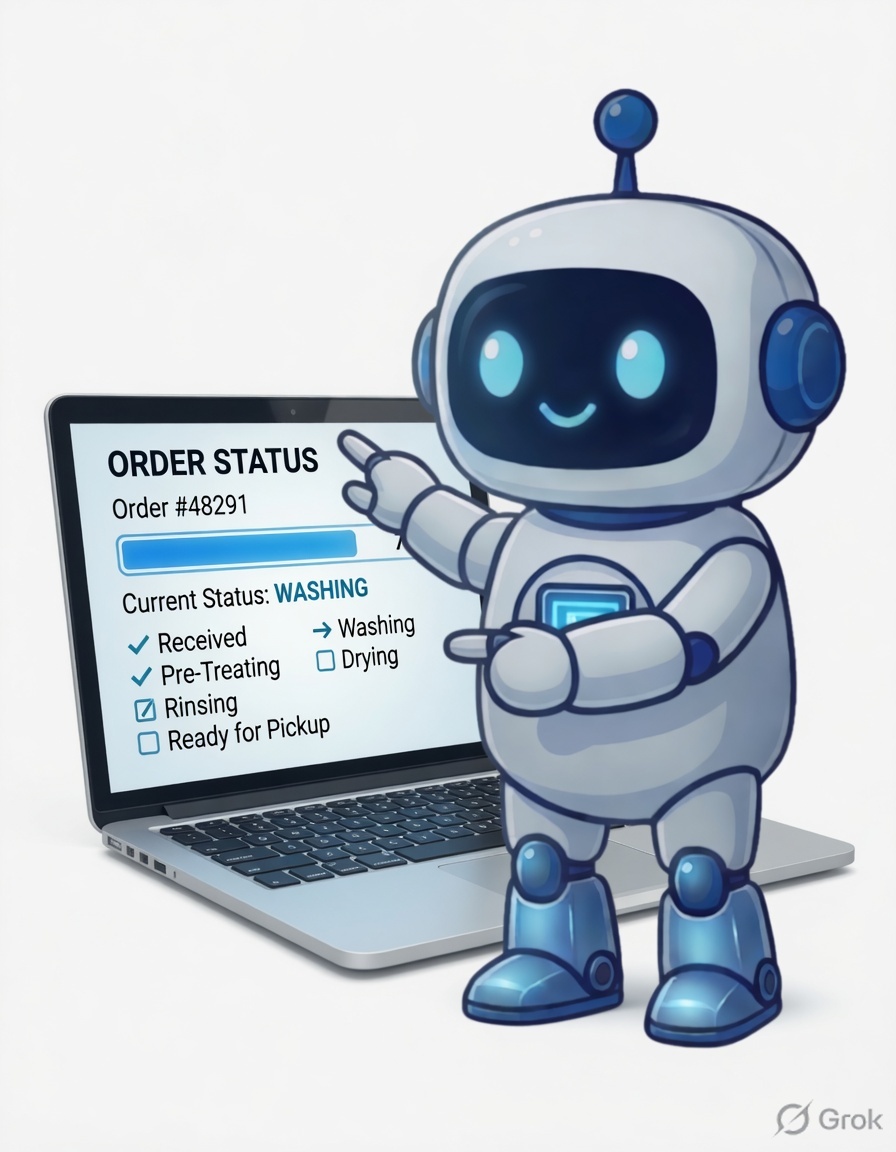 Laundry Bot dispatching order status update to customers using laundry billing app